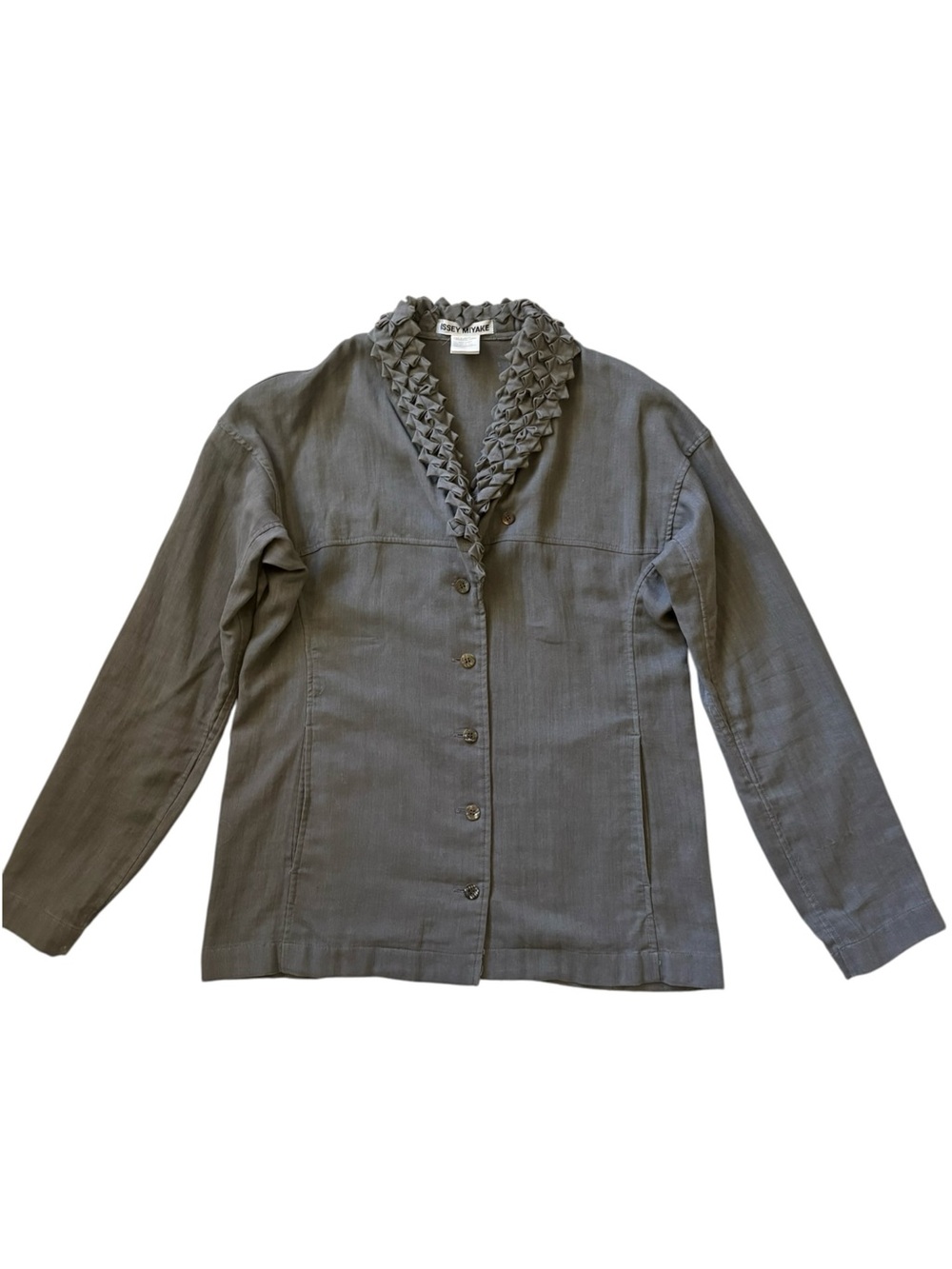 Issey Miyake Vintage Origami Ruched Lapel Jacket Archival Textured Cotton Grey